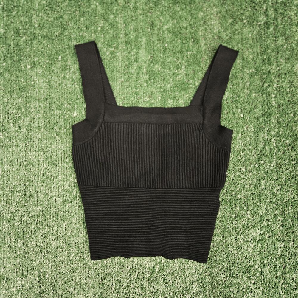 Abercrombie Fitch Black Square Neck Tank Top Small Cropped Ribbed Layering